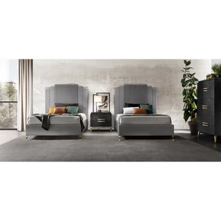 Black Bedroom with 2 Single Beds, Gold-Colored Handles and Legs – AC Moderna