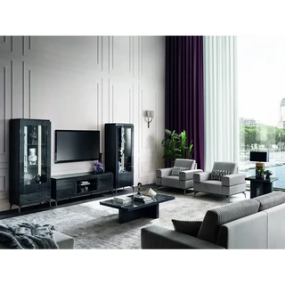 Black Living Room / Seating Set with TV Cabinet Set, Black Chrome Handles and Legs – AC Meridiana Day