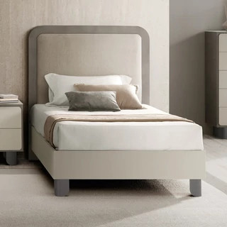 Pearl White-Anthracite Single Bed Frame with Upholstered Headboard – AC Perla