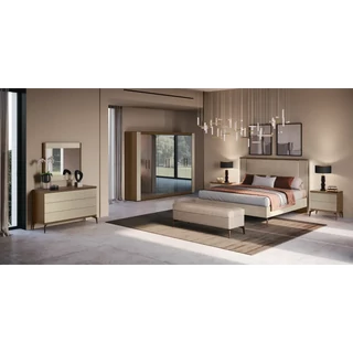 Champagne-Brown Bedroom with Upholstered Headboard – AC Linea