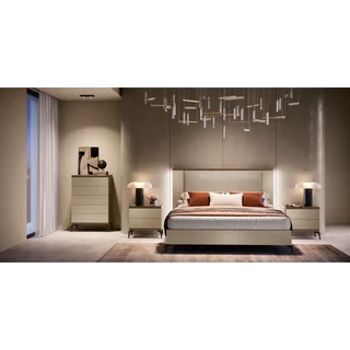 Champagne-Brown Bedroom with Wooden Headboard – AC Linea
