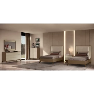 Champagne-Brown Bedroom with 2 Single Beds – AC Linea