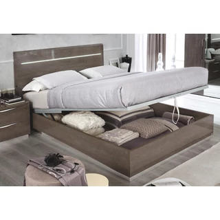 Platinum Double bedstead with LUNA bedding container, with high headboard - silver birch