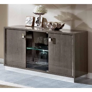 Platinum/Roma Day Slim 3-ajtós vitrines tálalószekrény - ezüst nyír