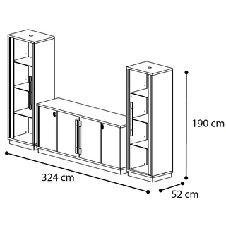 Platinum/Roma Day GLAMOUR TV set (4-doors buffet chest of drawers + 2x 1-door display cabinet) - silver birch