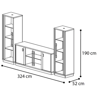 Platinum/Roma Day GLAMOUR TV set (4-doors vitrines buffet chest of drawers + 2x 1-door display cabinet) - silver birch