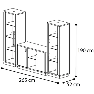 Platinum/Roma Day GLAMOUR TV set (3-doors vitrines buffet chest of drawers + 2x 1-door display cabinet) - silver birch