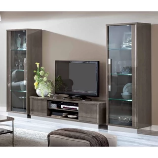 Platinum/Roma Day Slim TV szekrény szett (TV szekrény + 2x 1-ajtós vitrines szekrény) - ezüst nyír