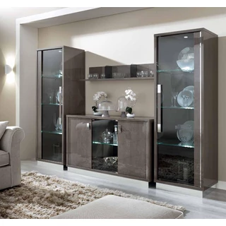 Platinum/Roma Day Slim TV szekrény szett (3-ajtós vitrines tálalószekrény + 2x 1-ajtós vitrines szekrény) - ezüst nyír