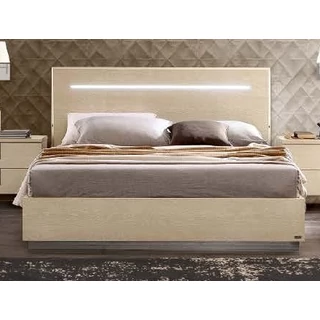 Ambra franciaágy keret, fa fejvéggel, LED világítással - nyírfa