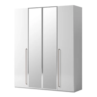 Smart 4-ajtós gardróbszekrény, 2 tükrös ajtóval, Maia fogantyúval - fehér