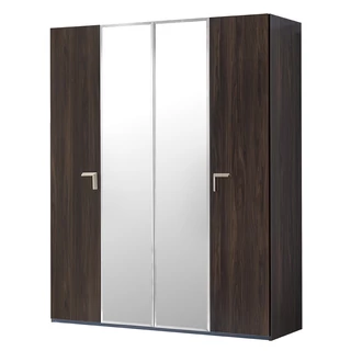 Smart 4-ajtós gardróbszekrény, 2 tükrös ajtóval, Volare fogantyúval - erezett dió