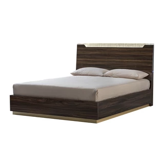 Smart franciaágy keret ágyneműtartóval, fa fejvéggel - erezett dió