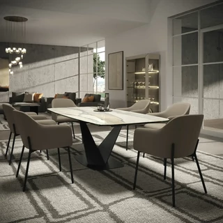 Bézs-antracit étkezőasztal kerámia asztallappal – CA Prestige Day Krystal