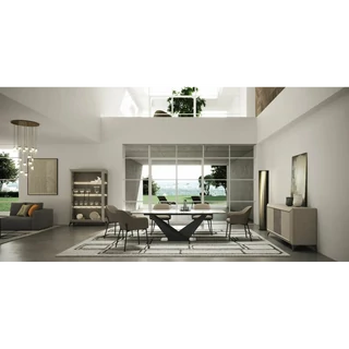 Bézs étkező garnitúra kerámia asztallappal, 1 db 2 ajtós vitrines szekrénnyel – CA Prestige Day