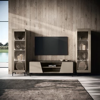 Bézs-márvány TV-szekrény szett (TV-szekrény + 2x 1 ajtós vitrines szekrény) – CA Lusso Day