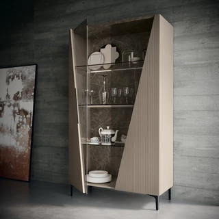 Beige-Marble Display Cabinet with LED Light, 2-Doors – CA Fidia Day