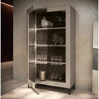 Beige-Marble Display Cabinet with 2 Doors and LED Light – CA Lusso Day