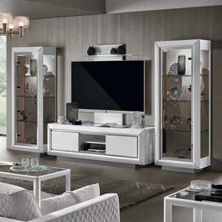 Fehér TV-szekrény szett (TV-szekrény + fali panel + 2x 1 ajtós vitrines szekrény) – CA Elite Day