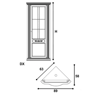 Torriani Day balra nyíló sarok vitrines szekrény tükör hátfallal - dió