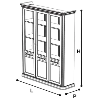 Torriani Day 3-doors bookcase with 5 glass shelves - walnut