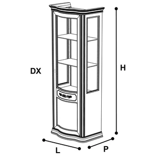 Torriani Day jobbra nyíló 1-ajtós hajlított vitrines szekrény tükör hátfallal - dió