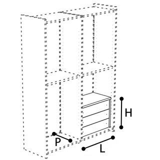 Treviso Interior 3-drawers block for 2-doors cabinet - white ash
