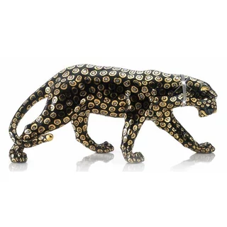 Párduc kerámia szobor, eredeti Swarovski nyakékkel - fekete, arany, platina