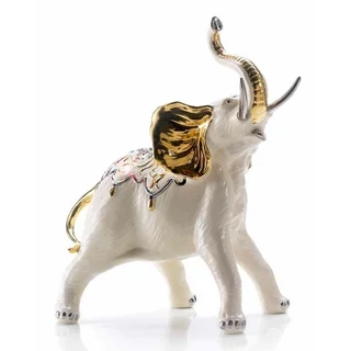 Elefánt kerámia szobor, eredeti Swarovski kristályokkal - krémszínű, arany, platina
