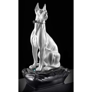 Nagyméretű dán dog kerámia szobor, eredeti Swarovski nyakékkel, párnával - fehér, fekete