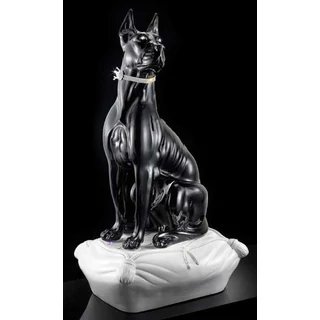 Nagyméretű dán dog kerámia szobor, eredeti Swarovski nyakékkel, párnával - fekete, fehér