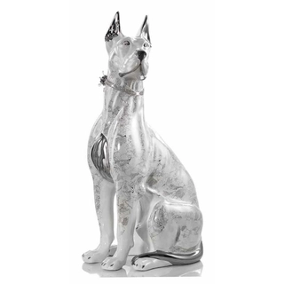 Dán dog kerámia szobor, eredeti Swarovski nyakékkel - fehér, platina