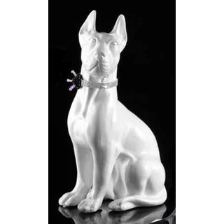 Kisméretű dán dog kerámia szobor, eredeti Swarovski nyakékkel - fehér