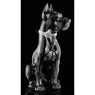 Kisméretű dán dog kerámia szobor, eredeti Swarovski nyakékkel - fekete