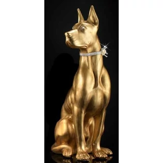 Dán dog kerámia szobor, eredeti Swarovski nyakékkel - aranyfóliával