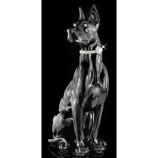 Dán dog kerámia szobor, eredeti Swarovski nyakékkel - fekete