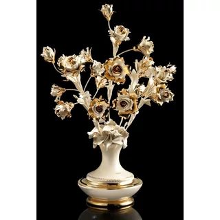 Kerámia váza rózsákkal - krémszínű, arany