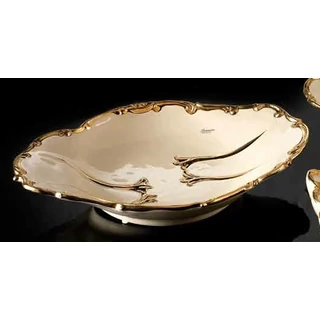 Ovális kerámia gyümölcstartó - krémszínű, arany