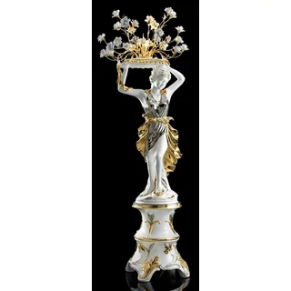 Kerámia állólámpa rózsákkal, talapzattal, beépített világítással - fehér, arany, platina