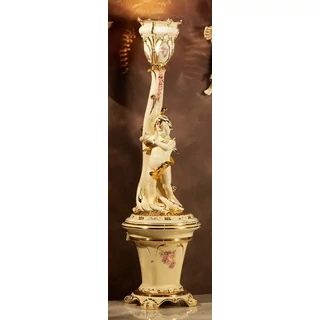 Kerámia angyal világítással, talapzattal - krémszínű, arany