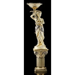 Kerámia állólámpa, talapzattal, tetején tállal - krémszínű, arany, platina