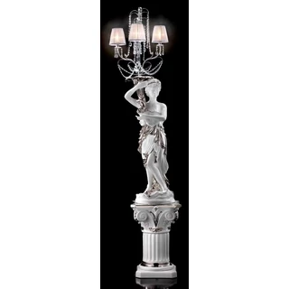Kerámia állólámpa krómozot díszítésekkel, talapzattal, 3 lámpatesttel, beépített világítással, eredeti Swarovski kristályokkal - fehér, platina