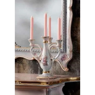 Ceramic 3-branch candle-holder. Color: pink, grey, gold.