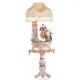 Ceramic group of sculptures with horse with tower with smoky glass. Color: gold