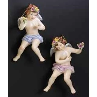 Kisméretű falra akasztható kerámia angyalka - festett porcelán