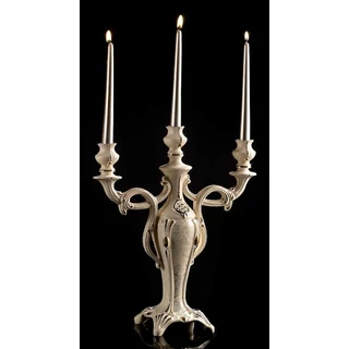 Háromágú barokk kerámia gyertyatartó - krémszínű, arany, platina