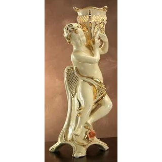 Kerámia angyalka baloldali lámpával - krémszínű, arany