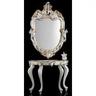 Ceramic console, with mirror with 2 angels with flower.