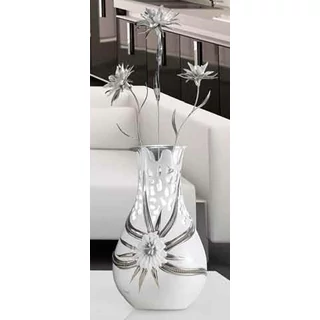 Közepes méretű kerámia lámpa, eredeti Swarovski kristályokkal, beépített világítással, üveggel - fehér, platina