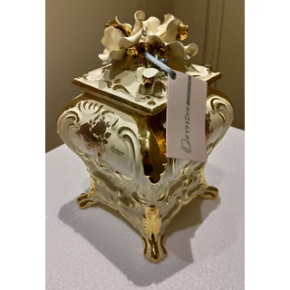 Szögletes kerámia ékszerdoboz rózsákkal - krémszínű, arany